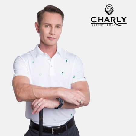 Áo cộc tay nam Charly S23 trắng thêu họa tiết VT004727